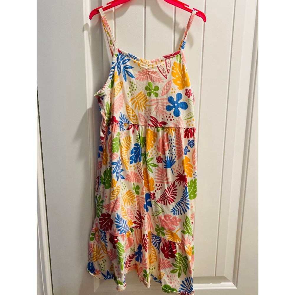 Old Navy Girl's Tropical Multicolor Sleeveless Jersey Swing Tank Dress L 10-12